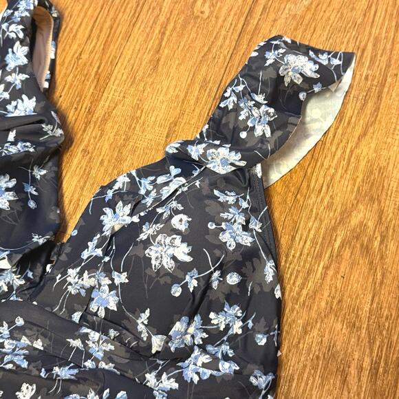 A Pea in the Pod Maternity Blue Floral Ruffle One-Piece Swimsuit Size Large - Picture 4 of 12